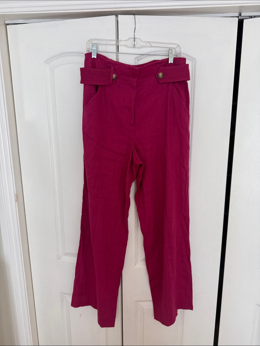 Veronica Beard Magenta Wide-Leg High-Rise Pants